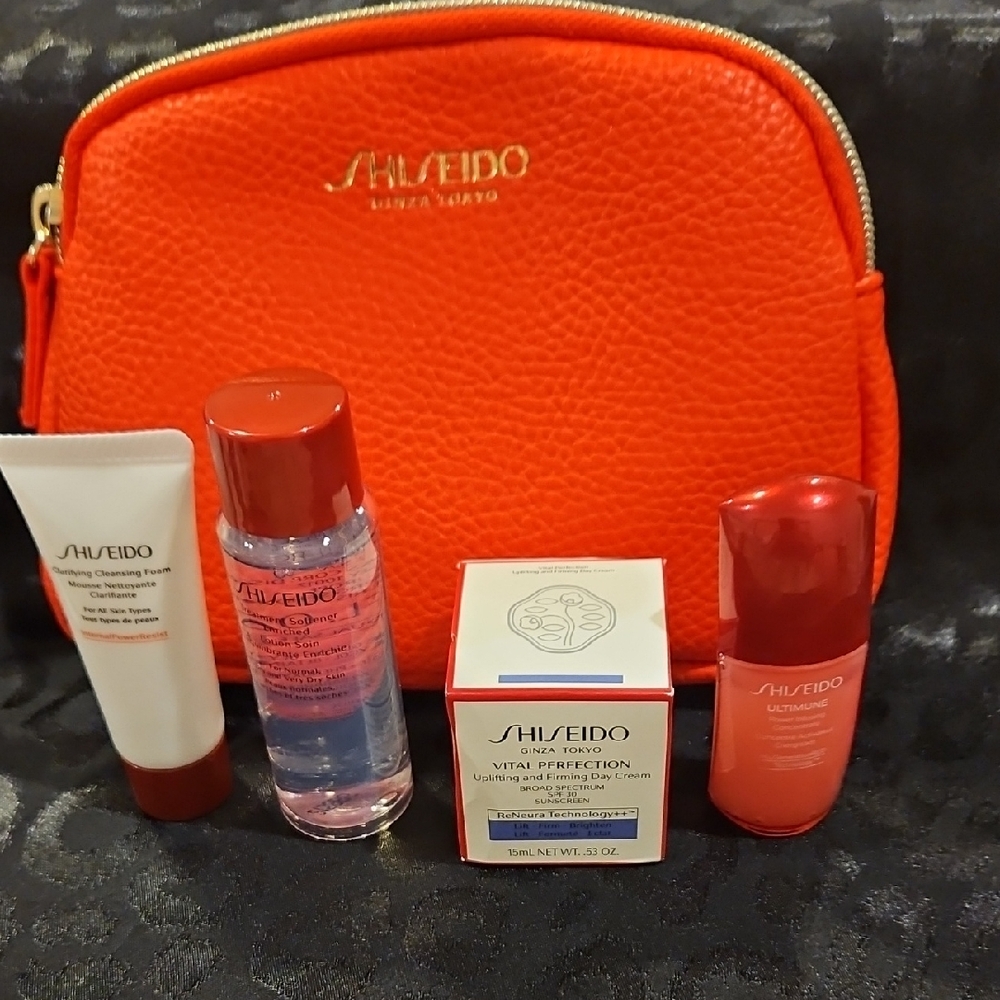 Shiseido Vibrant Red Skincare Set with Cosmetic Bag